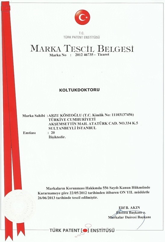 Koltuk Doktoru Marka Tescil Belgesi 2012 46735