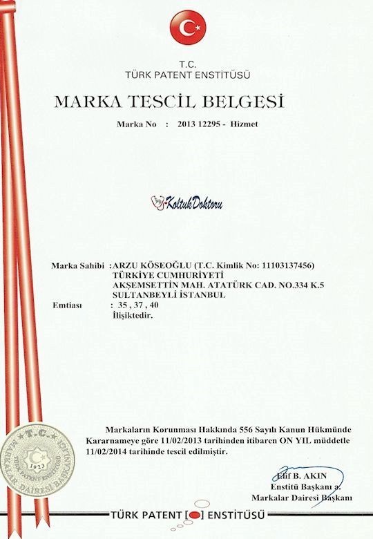 Koltuk Doktoru Marka Tescil Belgesi 2013 12295